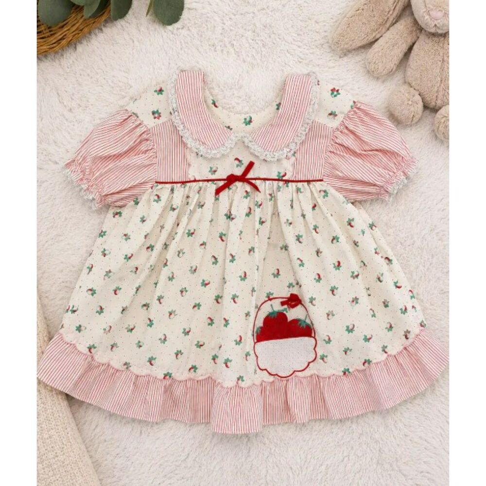 Vintage Strawberry Fair Girls Dress Size 3T Cottagecore Puff Sleeve Lace Collar
